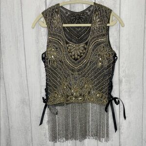 Western Fashion Embellished with beads. Sleeveless Top with Fringe.